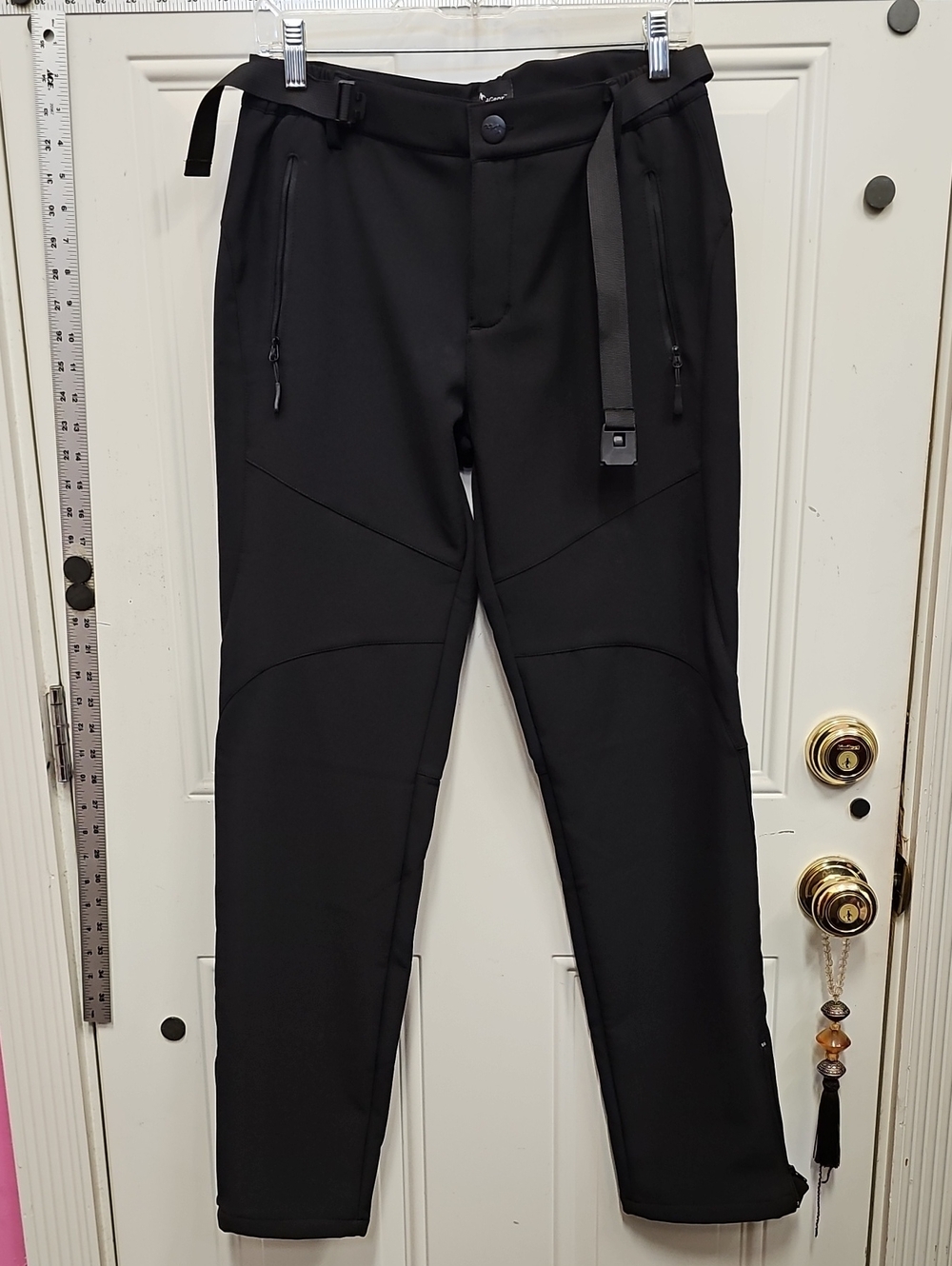 Black Straight-Leg Women's Pants with Utility Belt, Snow, Ski, Winter